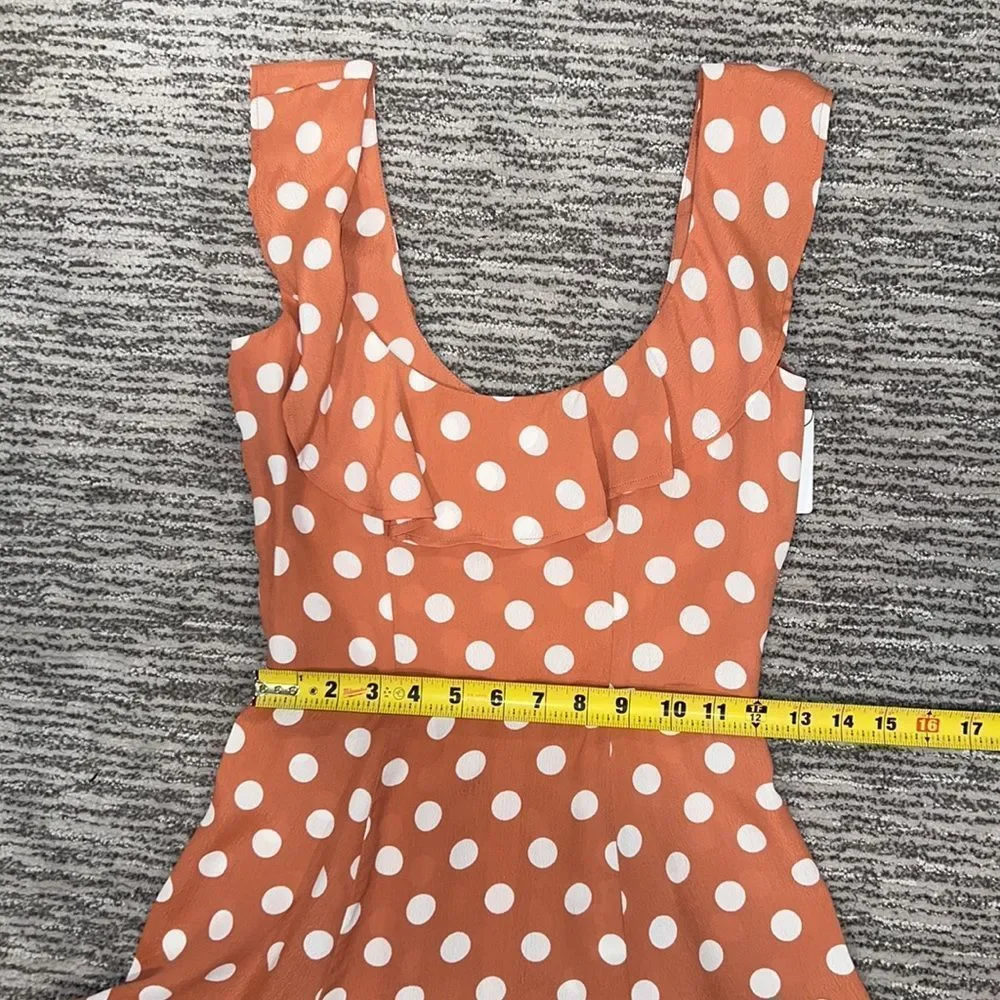 Reformation Coral Polka Dot Flounce Dress - Size 2_8